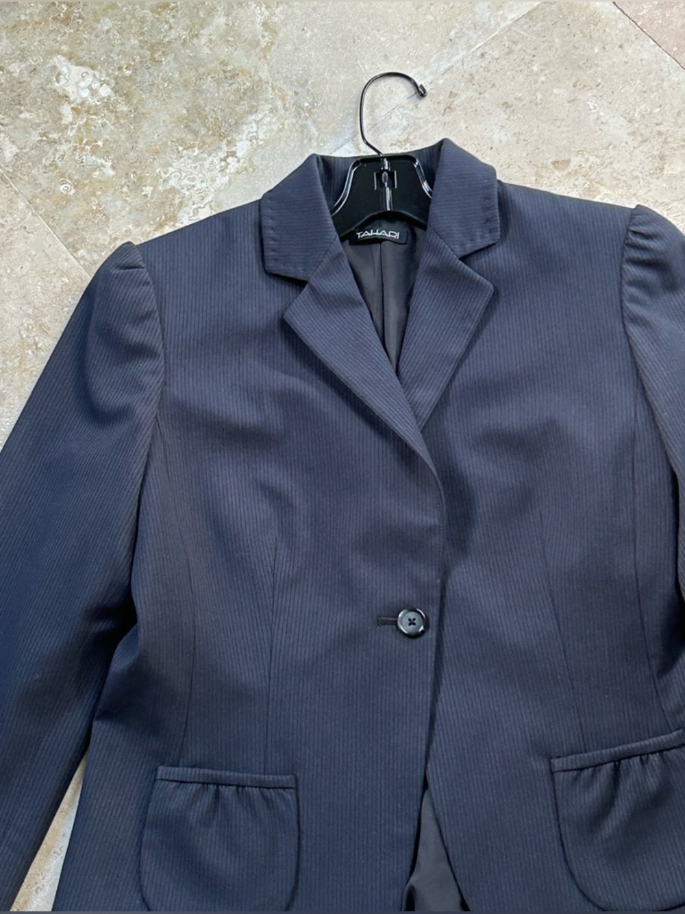 Tahari Dark Navy Pinstripe Single-Button Blazer, Size 8( Size tag is cut off) - Picture 9 of 16